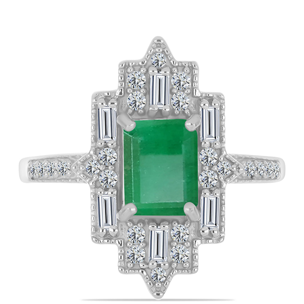 Stříbrný Prsten s Brazilským Smaragdem a Bílým Zirkonem 1 