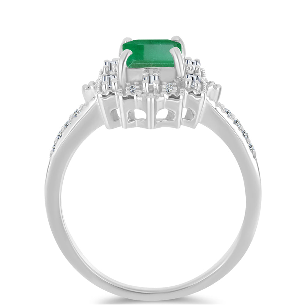 Stříbrný Prsten s Brazilským Smaragdem a Bílým Zirkonem
