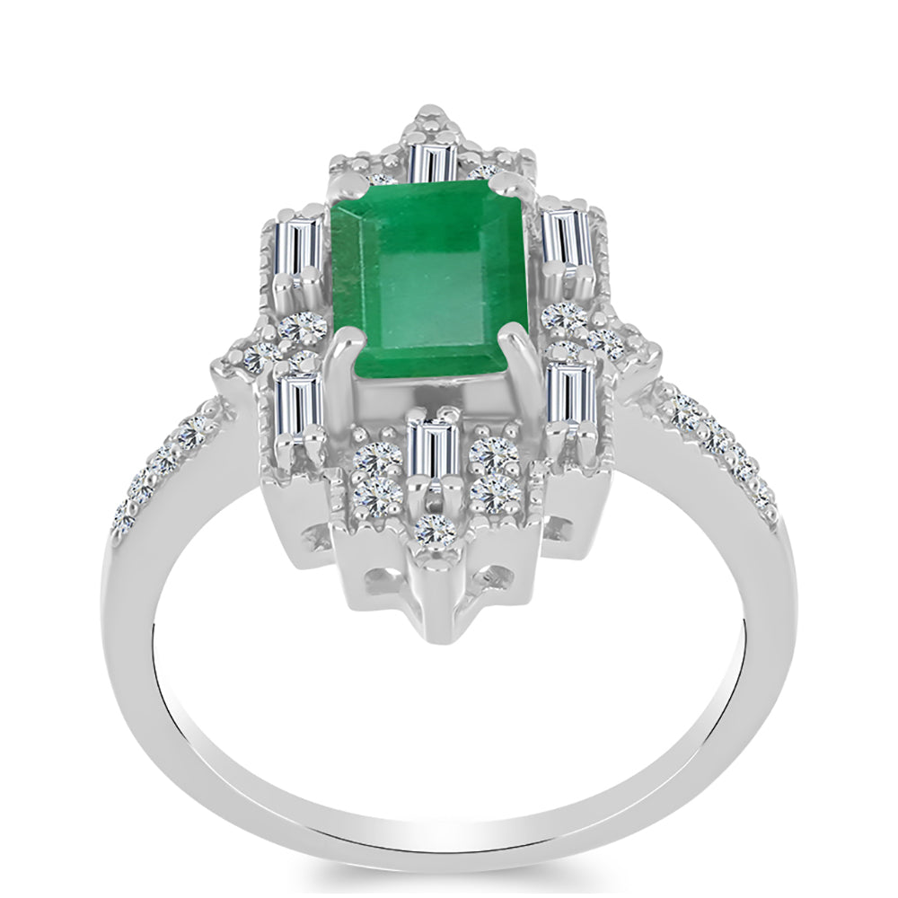 Stříbrný Prsten s Brazilským Smaragdem a Bílým Zirkonem