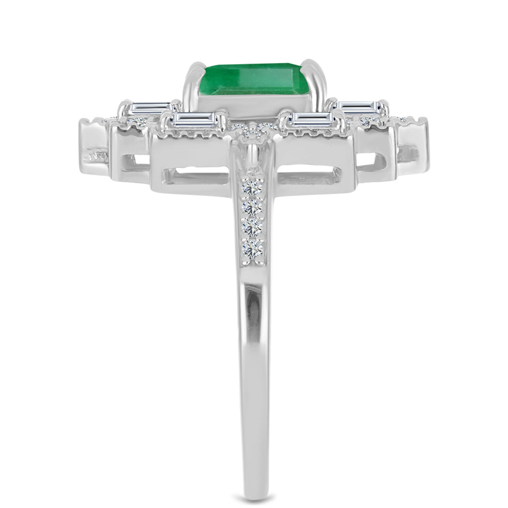 Stříbrný Prsten s Brazilským Smaragdem a Bílým Zirkonem
