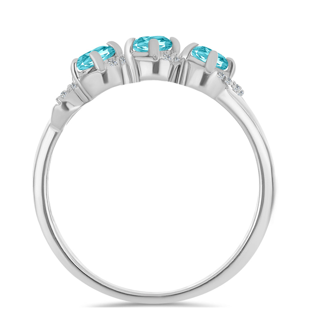 Stříbro 925/1000 - Prsten s Paraiba Křemenem a Bílým Topazem - Karátové číslo: 0.74. přibližná hmotnost: 2.81 gramů