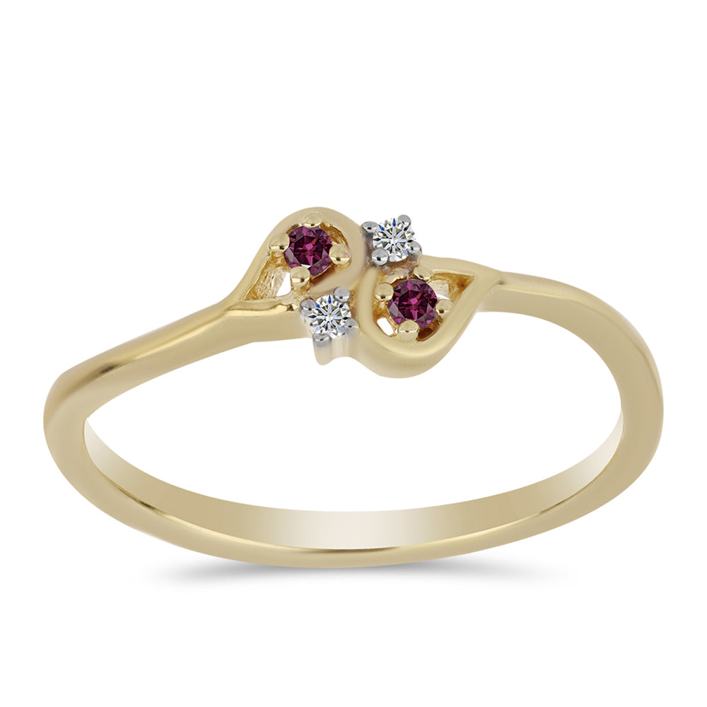 Pozlacený Stříbrný Prsten s Purpurovým Diamantem a Bílým Diamantem 1 