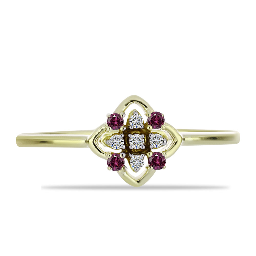 Pozlacený Stříbrný Prsten s Purpurovým Diamantem a Bílým Diamantem 1 