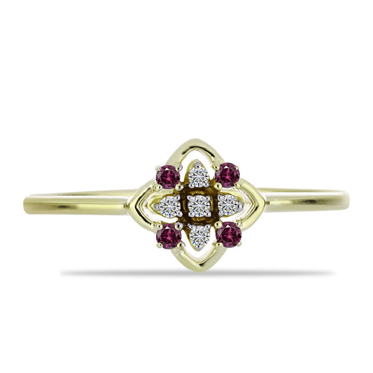 Pozlacený Stříbrný Prsten s Purpurovým Diamantem a Bílým Diamantem