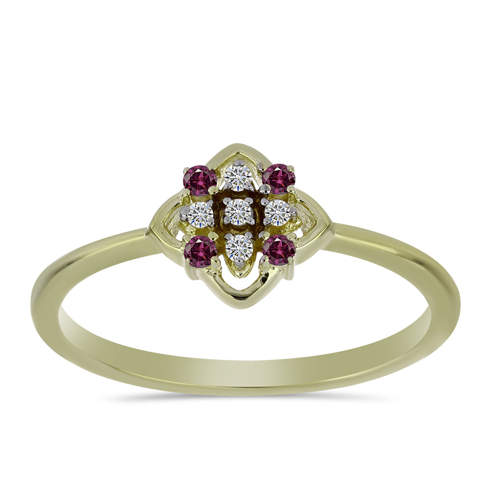 Pozlacený Stříbrný Prsten s Purpurovým Diamantem a Bílým Diamantem 3 