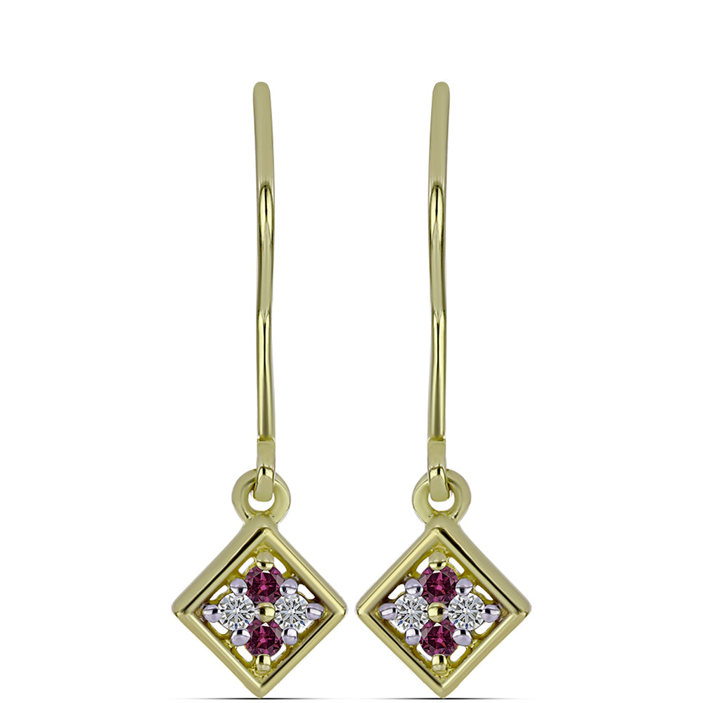 Pozlacené Stříbro 925/1000 - Náušnice s Purpurovým Diamantem a Bílým Diamantem - Karátové číslo: 0.14. přibližná hmotnost: 1.54 gramů