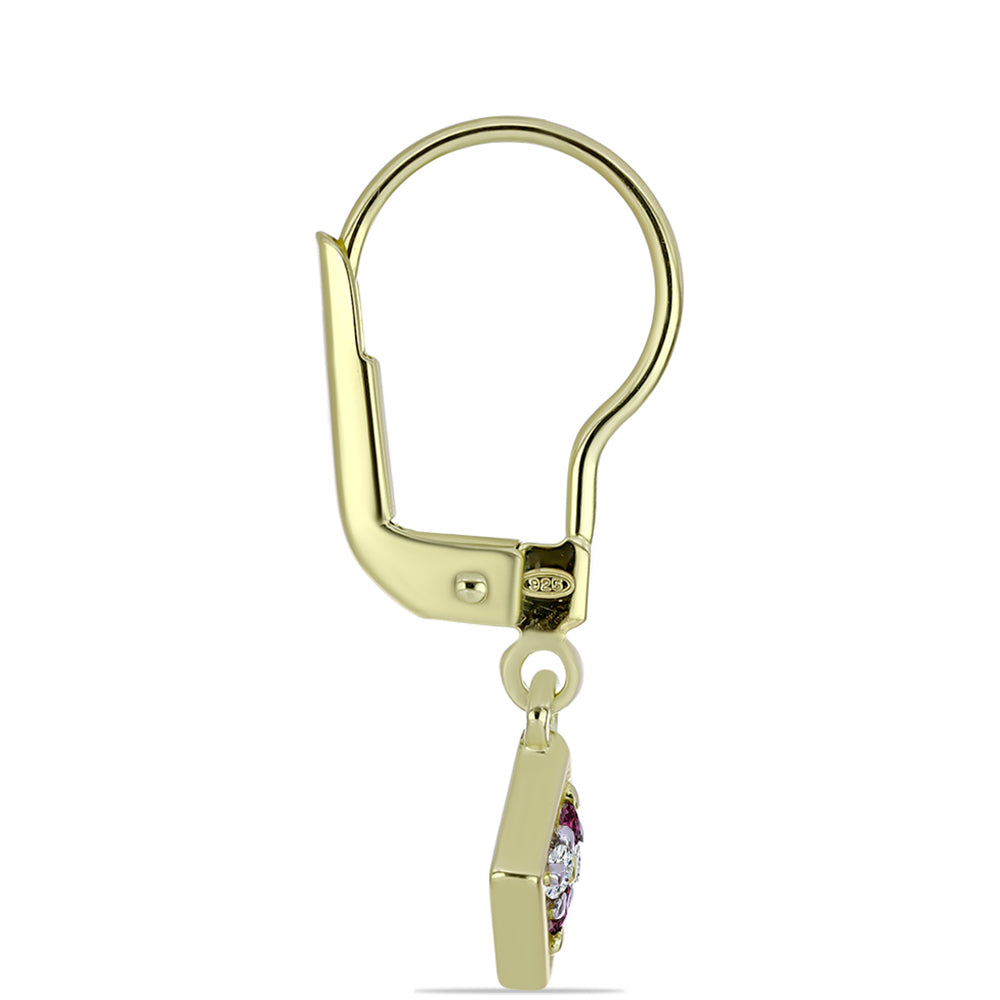 Pozlacené Stříbro 925/1000 - Náušnice s Purpurovým Diamantem a Bílým Diamantem - Karátové číslo: 0.14. přibližná hmotnost: 1.54 gramů 2 