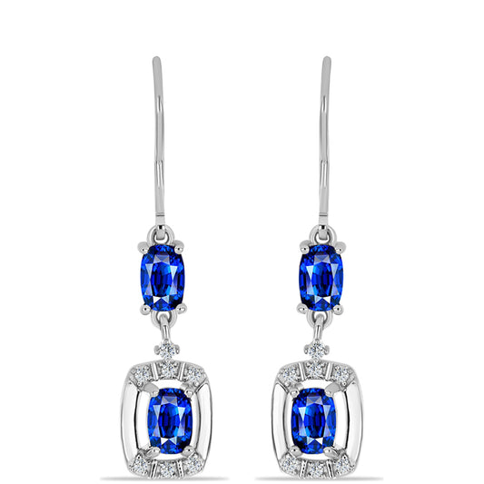 Stříbrné Náušnice s Australským Modrým Safírem a Bílým Topazem
