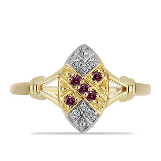Pozlacené Stříbro 925/1000 - Prsten s Purpurovým Diamantem a Bílým Diamantem - Karátové číslo: 0.12. přibližná hmotnost: 2.75 gramů