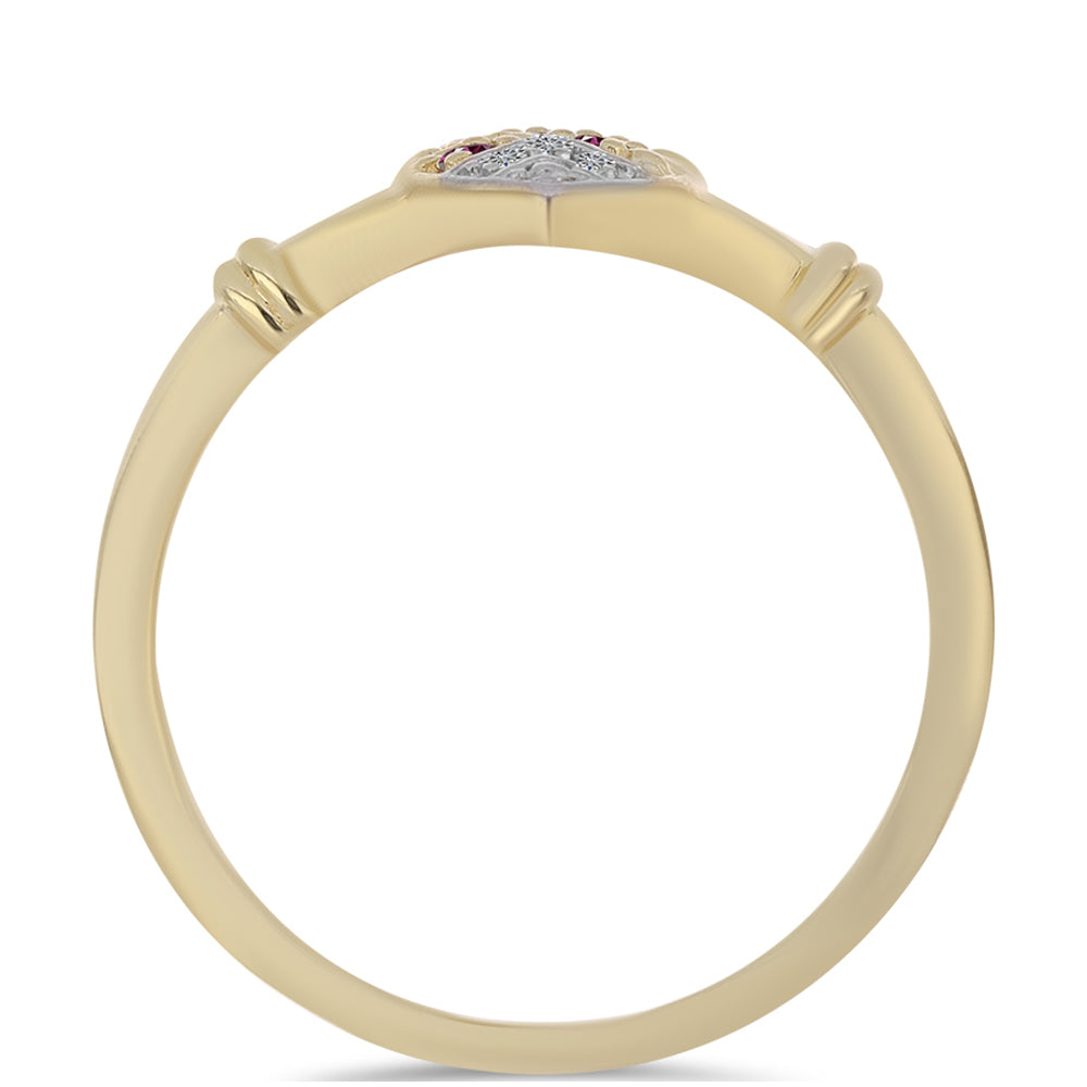 Pozlacené Stříbro 925/1000 - Prsten s Purpurovým Diamantem a Bílým Diamantem - Karátové číslo: 0.12. přibližná hmotnost: 2.75 gramů