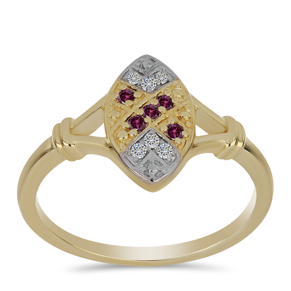 Pozlacené Stříbro 925/1000 - Prsten s Purpurovým Diamantem a Bílým Diamantem - Karátové číslo: 0.12. přibližná hmotnost: 2.75 gramů 3 
