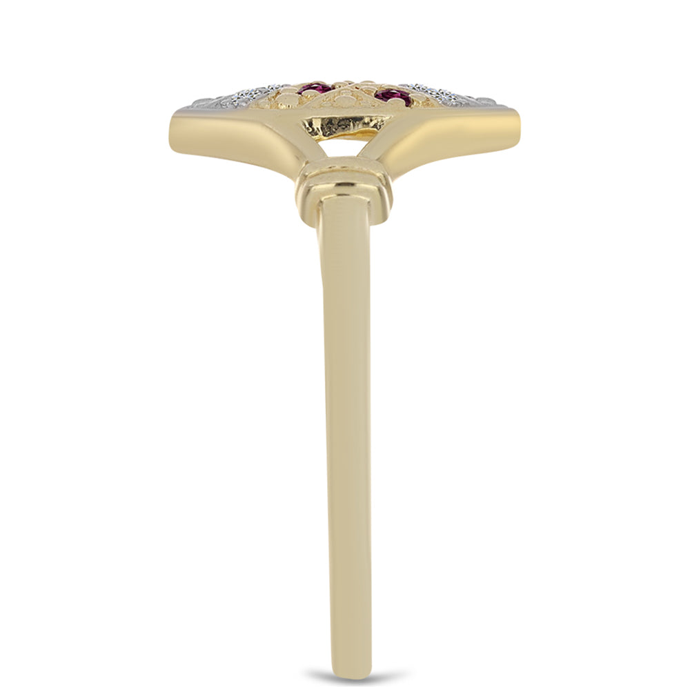 Pozlacené Stříbro 925/1000 - Prsten s Purpurovým Diamantem a Bílým Diamantem - Karátové číslo: 0.12. přibližná hmotnost: 2.75 gramů