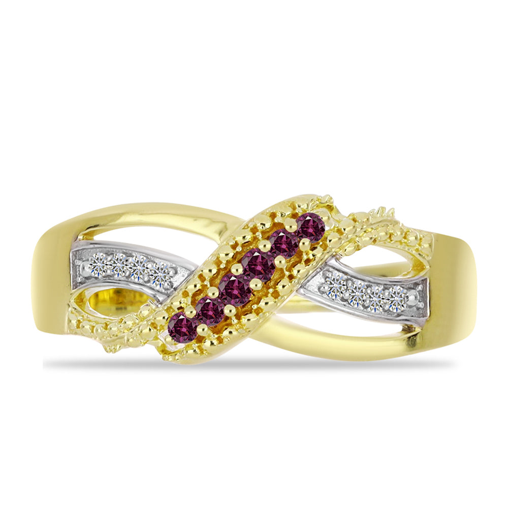 Pozlacený 925 / 1000 Sterlingové Stříbro Prsten s Purpurovým Diamantem a Bílým Diamantem 1 