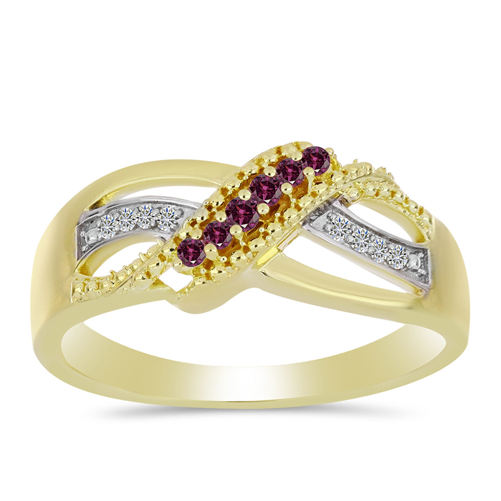 Pozlacený 925 / 1000 Sterlingové Stříbro Prsten s Purpurovým Diamantem a Bílým Diamantem