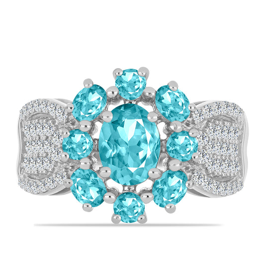 925 / 1000 Sterlingové Stříbro Prsten s Paraiba Křemenem a Bílým Topazem