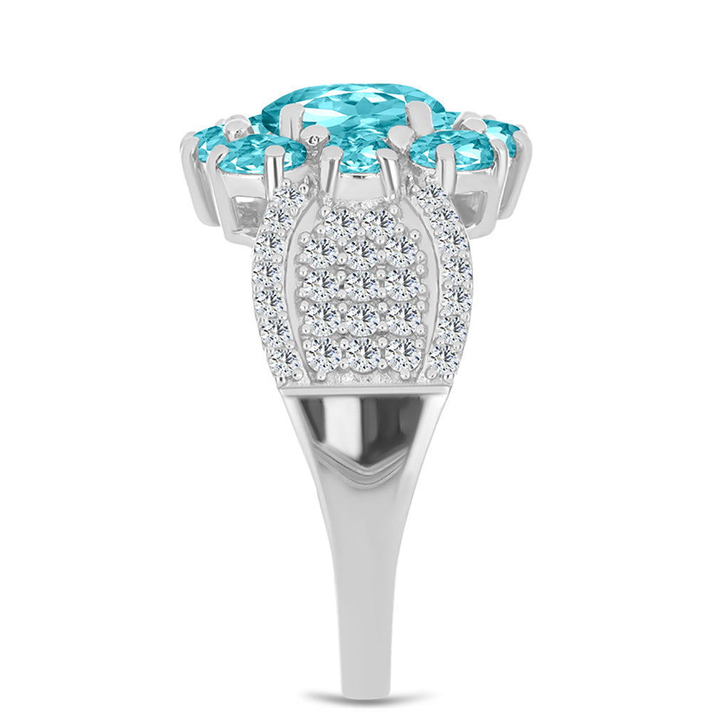 925 / 1000 Sterlingové Stříbro Prsten s Paraiba Křemenem a Bílým Topazem 4 