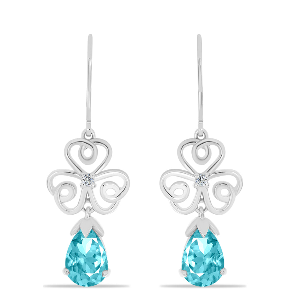 Stříbrné Náušnice s Paraiba Křemenem a Bílým Topazem 1 