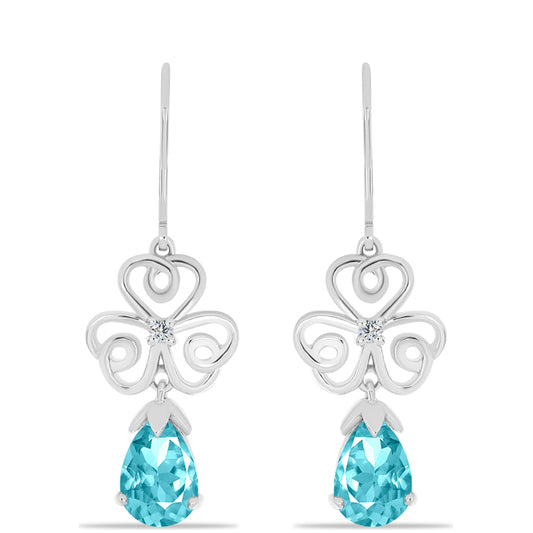 Stříbrné Náušnice s Paraiba Křemenem a Bílým Topazem