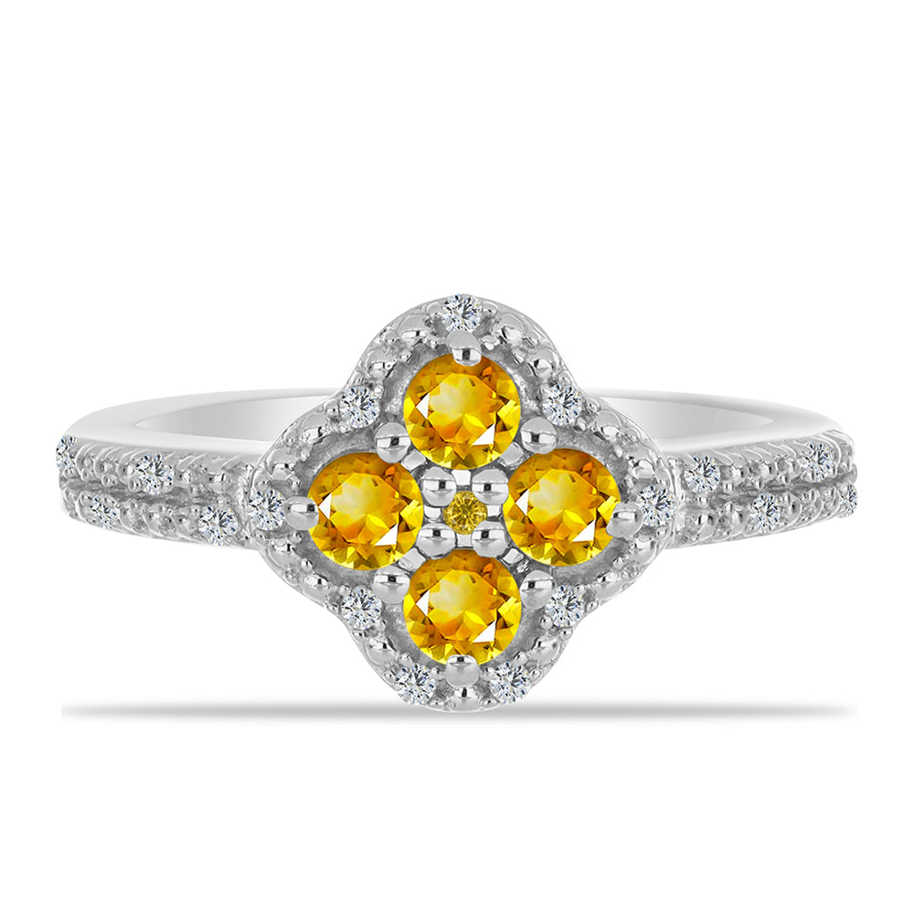 Stříbro 925/1000 - Prsten s Uralským Citrínem a Bílým Topazem - Karátové číslo: 0.58. přibližná hmotnost: 3.47 gramů