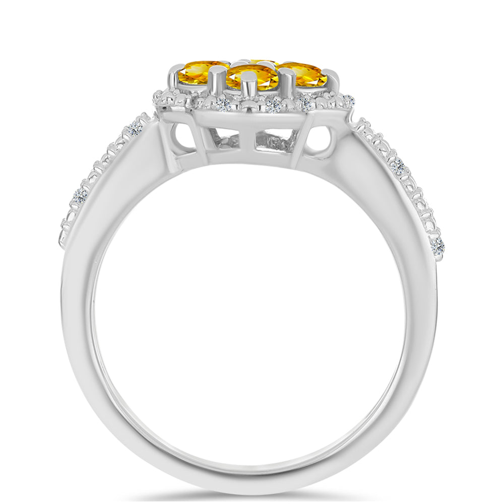 Stříbro 925/1000 - Prsten s Uralským Citrínem a Bílým Topazem - Karátové číslo: 0.58. přibližná hmotnost: 3.47 gramů 2 