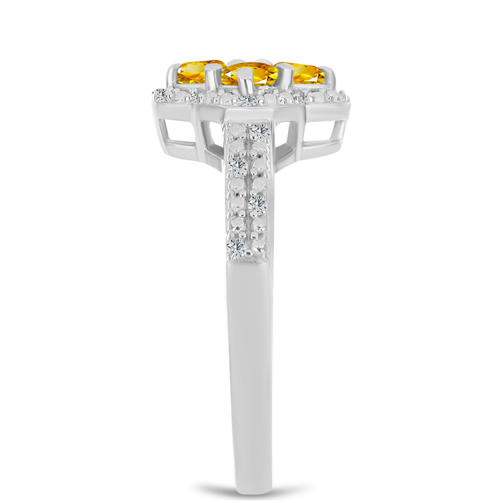 Stříbro 925/1000 - Prsten s Uralským Citrínem a Bílým Topazem - Karátové číslo: 0.58. přibližná hmotnost: 3.47 gramů 4 