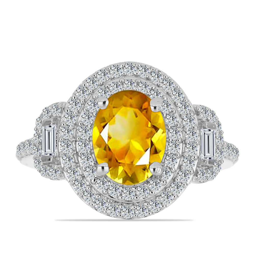 Stříbrný Prsten s Uralským Citrínem a Bílým Zirkonem