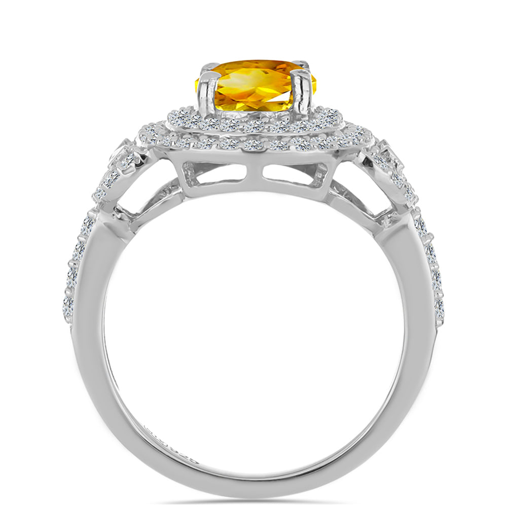 Stříbrný Prsten s Uralským Citrínem a Bílým Zirkonem