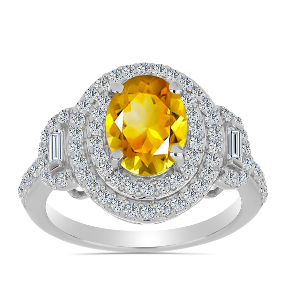 Stříbrný Prsten s Uralským Citrínem a Bílým Zirkonem 3 