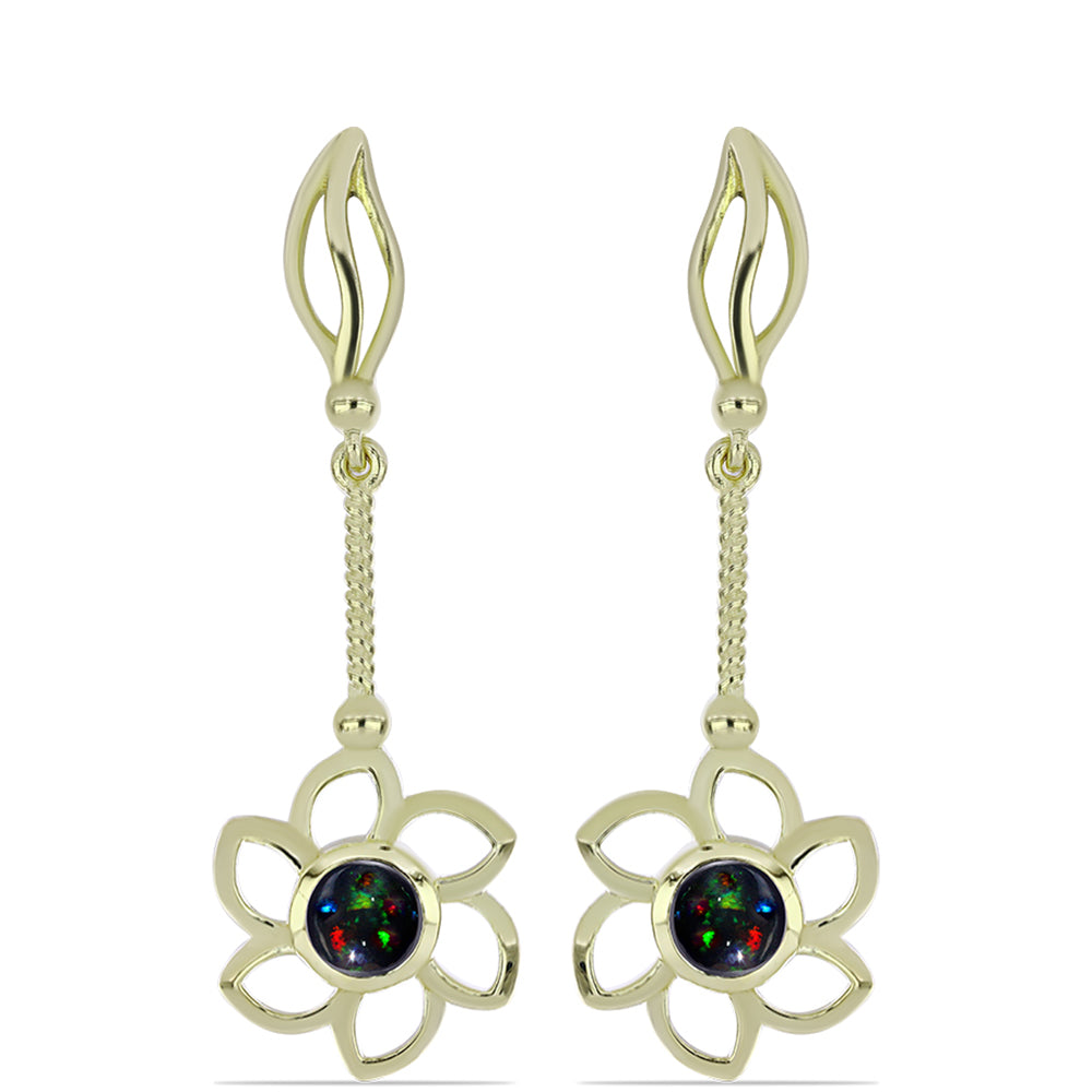 Pozlacené Stříbrné Náušnice s Půlnočně Černým Etiopským Opálem z Lega Dembi