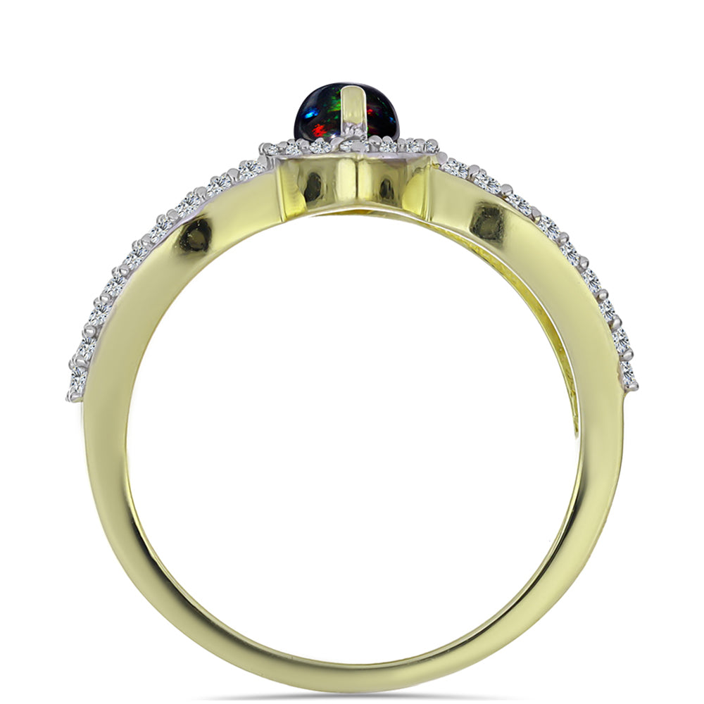 Pozlacené stříbro 925/1000 Prsten s Půlnočně Černým Etiopským Opálem z Lega Dembi a Bílým Topazem - Karátové číslo: 0.87. přibližná hmotnost: 3.46 gramů 2 