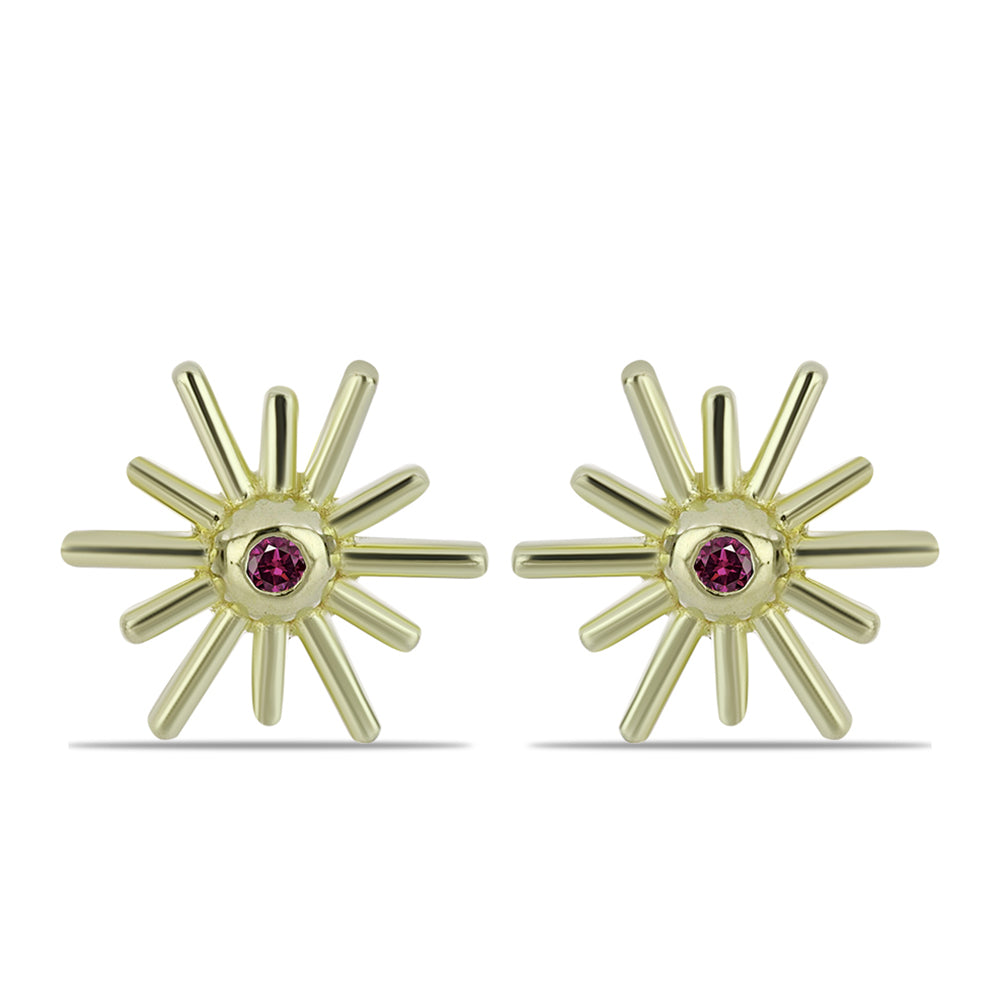 Pozlacené Stříbro 925/1000 - Náušnice s Purpurovým Diamantem - Karátové číslo: 0.04. přibližná hmotnost: 1.24 gramů 1 