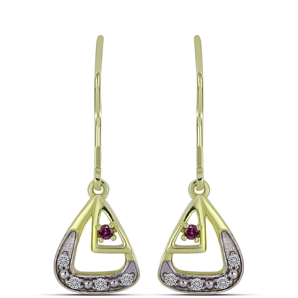 Pozlacené Stříbro 925/1000 - Náušnice s Purpurovým Diamantem a Bílým Diamantem - Karátové číslo: 0.12. přibližná hmotnost: 2.56 gramů 1 