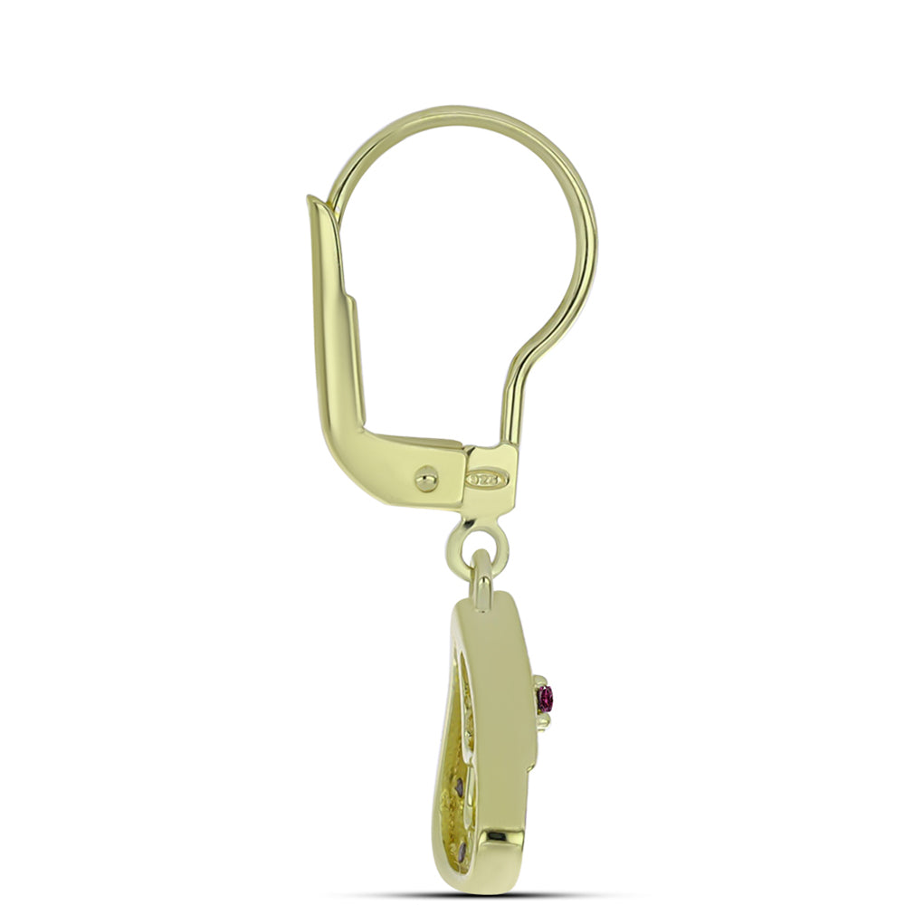 Pozlacené Stříbro 925/1000 - Náušnice s Purpurovým Diamantem a Bílým Diamantem - Karátové číslo: 0.12. přibližná hmotnost: 2.56 gramů 2 