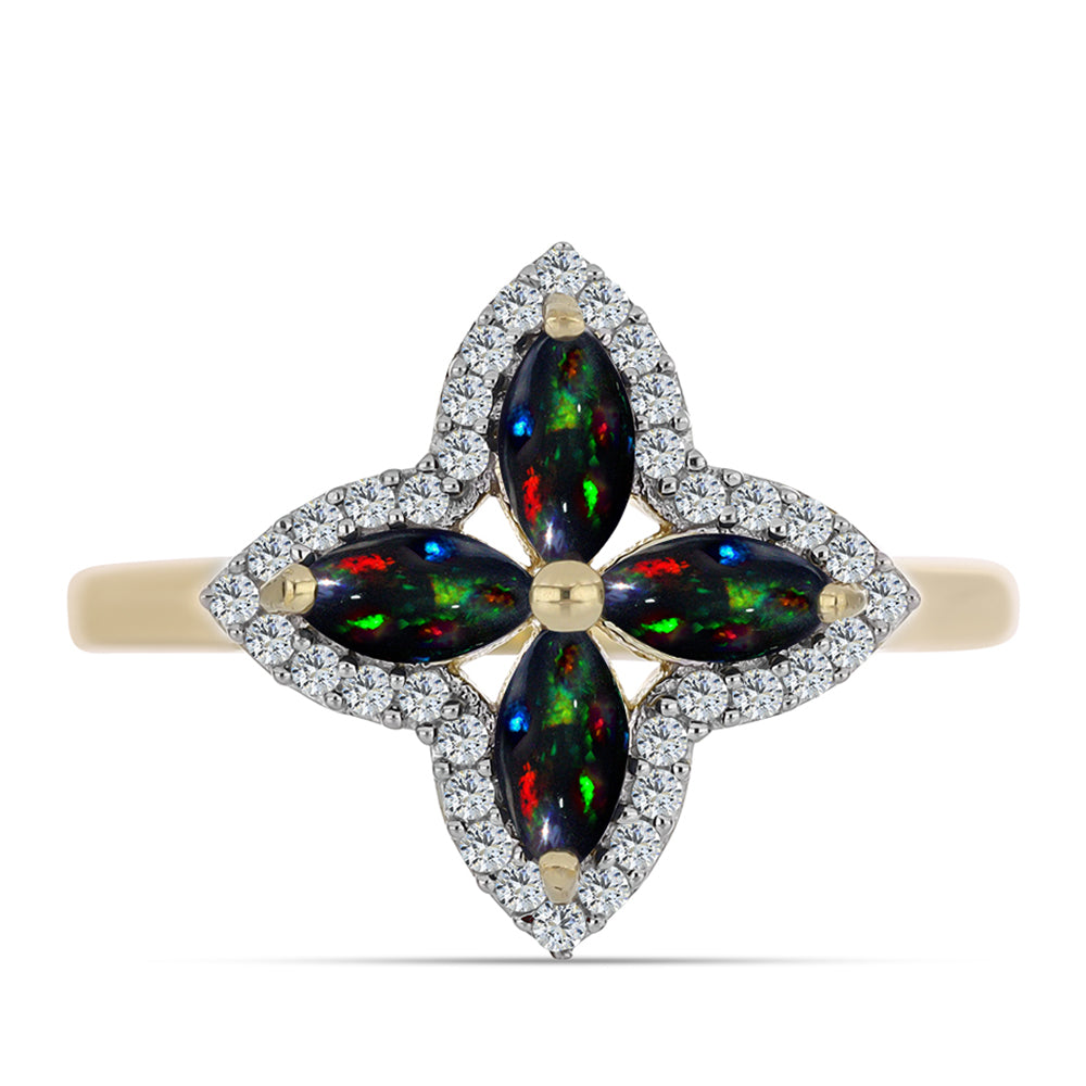 Pozlacené stříbro 925/1000 Prsten s Půlnočně Černým Etiopským Opálem z Lega Dembi a Bílým Topazem - Karátové číslo: 0.85. přibližná hmotnost: 3.07 gramů 1 