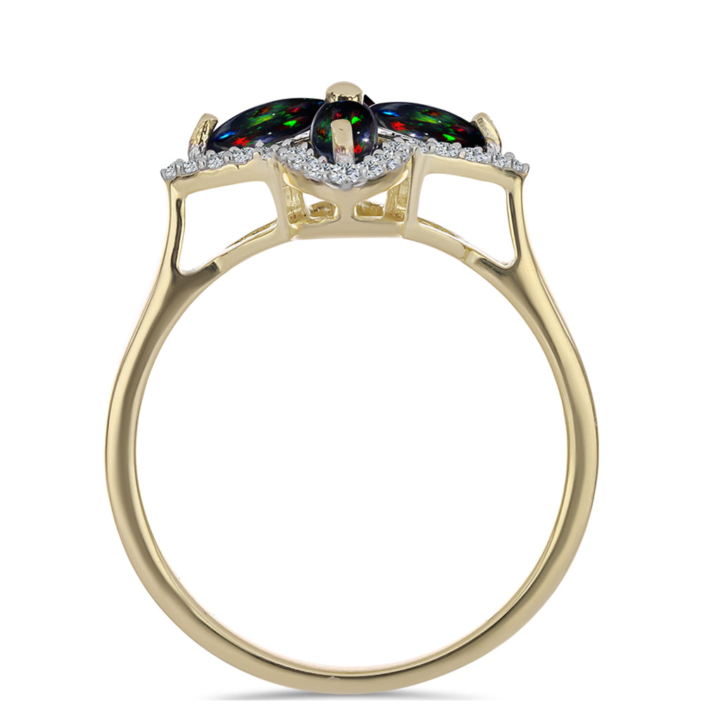 Pozlacené stříbro 925/1000 Prsten s Půlnočně Černým Etiopským Opálem z Lega Dembi a Bílým Topazem - Karátové číslo: 0.85. přibližná hmotnost: 3.07 gramů 2 