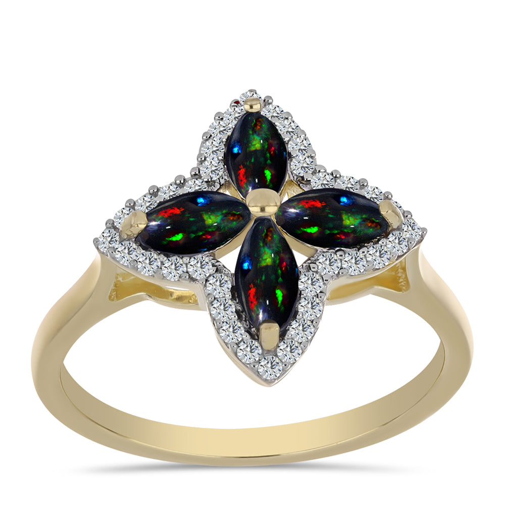 Pozlacené stříbro 925/1000 Prsten s Půlnočně Černým Etiopským Opálem z Lega Dembi a Bílým Topazem - Karátové číslo: 0.85. přibližná hmotnost: 3.07 gramů 3 