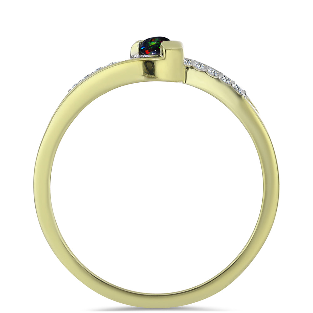 Pozlacené Stříbro 925/1000 - Prsten s Půlnočně Černým Etiopským Opálem z Lega Dembi a Bílým Topazem - Karátové číslo: 0.15. přibližná hmotnost: 2.17 gramů 3 