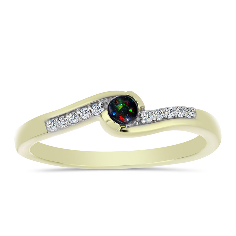 Pozlacené Stříbro 925/1000 - Prsten s Půlnočně Černým Etiopským Opálem z Lega Dembi a Bílým Topazem - Karátové číslo: 0.15. přibližná hmotnost: 2.17 gramů 1 