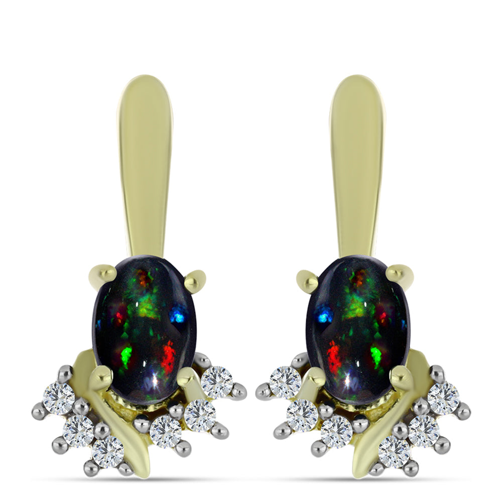 Pozlacené Stříbrné Náušnice s Půlnočně Černým Etiopským Opálem z Lega Dembi a Bílým Topazem 1 