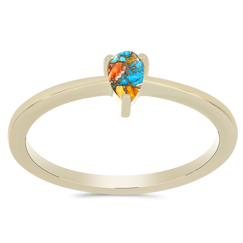 Pozlacené Stříbro 925/1000 - Prsten s Ústřicovým Tyrkysem - Karátové číslo: 0.27. přibližná hmotnost: 1.54 gramů