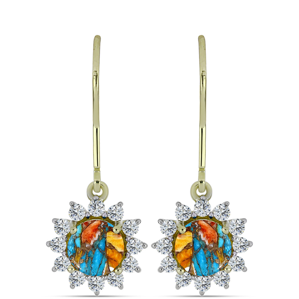 Pozlacené 925 / 1000 Sterlingové Stříbro Náušnice s Ústřicovým Tyrkysem a Bílým Topazem