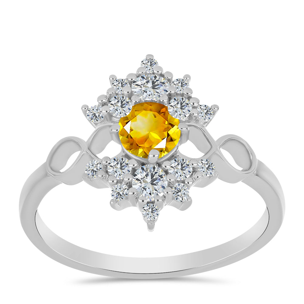 Stříbro 925/1000 - Prsten s Uralským Citrínem a Bílým Topazem - Karátové číslo: 1.1. přibližná hmotnost: 3.05 gramů 3 