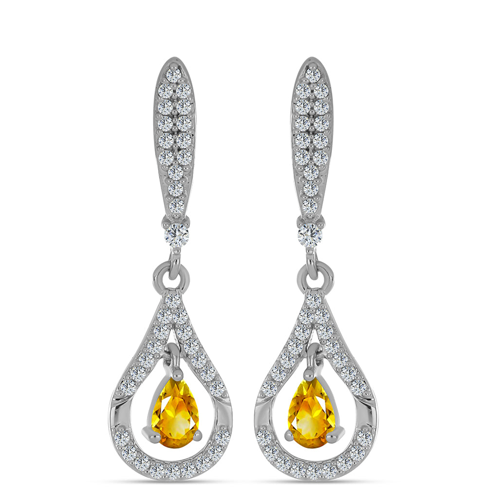 Stříbro 925/1000 - Náušnice s Uralským Citrínem a Bílým Topazem - Karátové číslo: 1.44. přibližná hmotnost: 4.83 gramů 1 