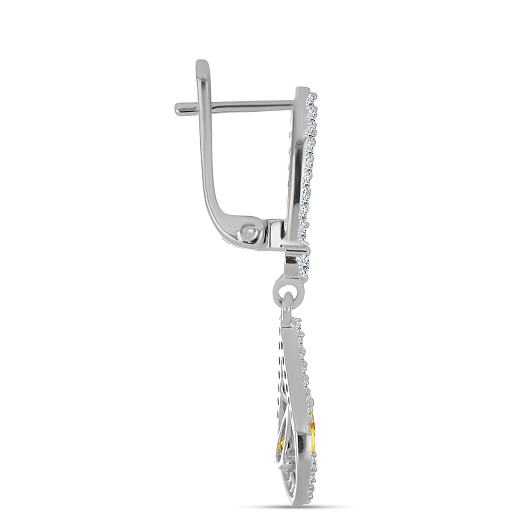 Stříbro 925/1000 - Náušnice s Uralským Citrínem a Bílým Topazem - Karátové číslo: 1.44. přibližná hmotnost: 4.83 gramů 2 