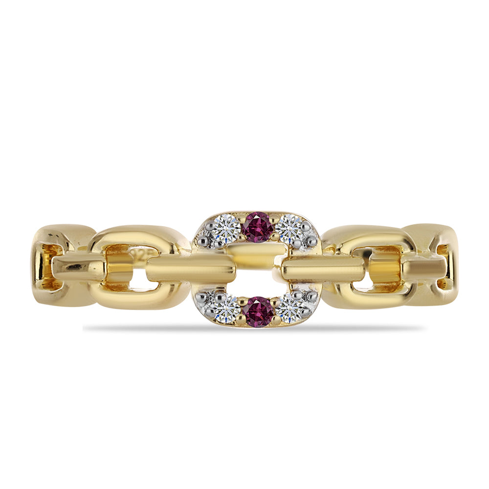 Pozlacené Stříbro 925/1000 - Prsten s Purpurovým Diamantem a Bílým Diamantem - Karátové číslo: 0.07. přibližná hmotnost: 2.46 gramů