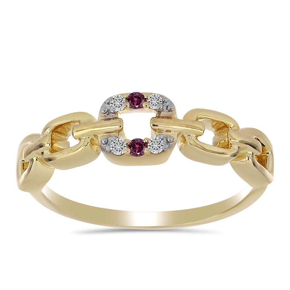 Pozlacené Stříbro 925/1000 - Prsten s Purpurovým Diamantem a Bílým Diamantem - Karátové číslo: 0.07. přibližná hmotnost: 2.46 gramů