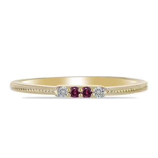 Pozlacený Stříbrný Prsten s Purpurovým Diamantem a Bílým Diamantem
