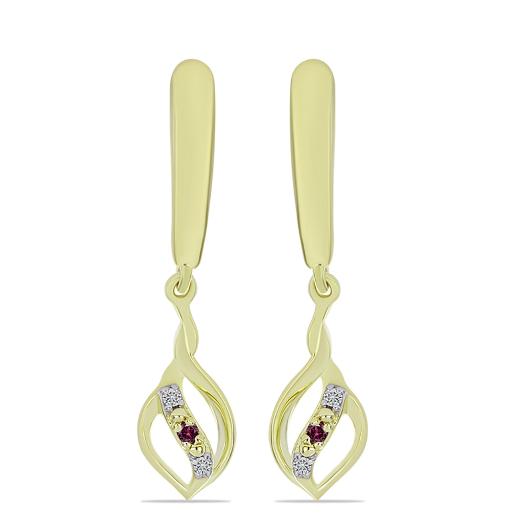 Pozlacené Stříbro 925/1000 - Náušnice s Purpurovým Diamantem a Bílým Diamantem - Karátové číslo: 0.07. přibližná hmotnost: 3.54 gramů 1 