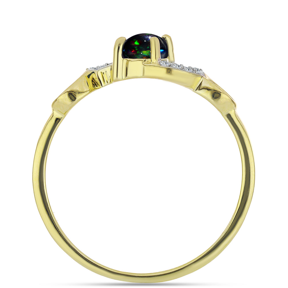 Pozlacené Stříbro 925/1000 - Prsten s Půlnočně Černým Etiopským Opálem z Lega Dembi a Bílým Topazem - Karátové číslo: 0.35. přibližná hmotnost: 2.26 gramů 2 