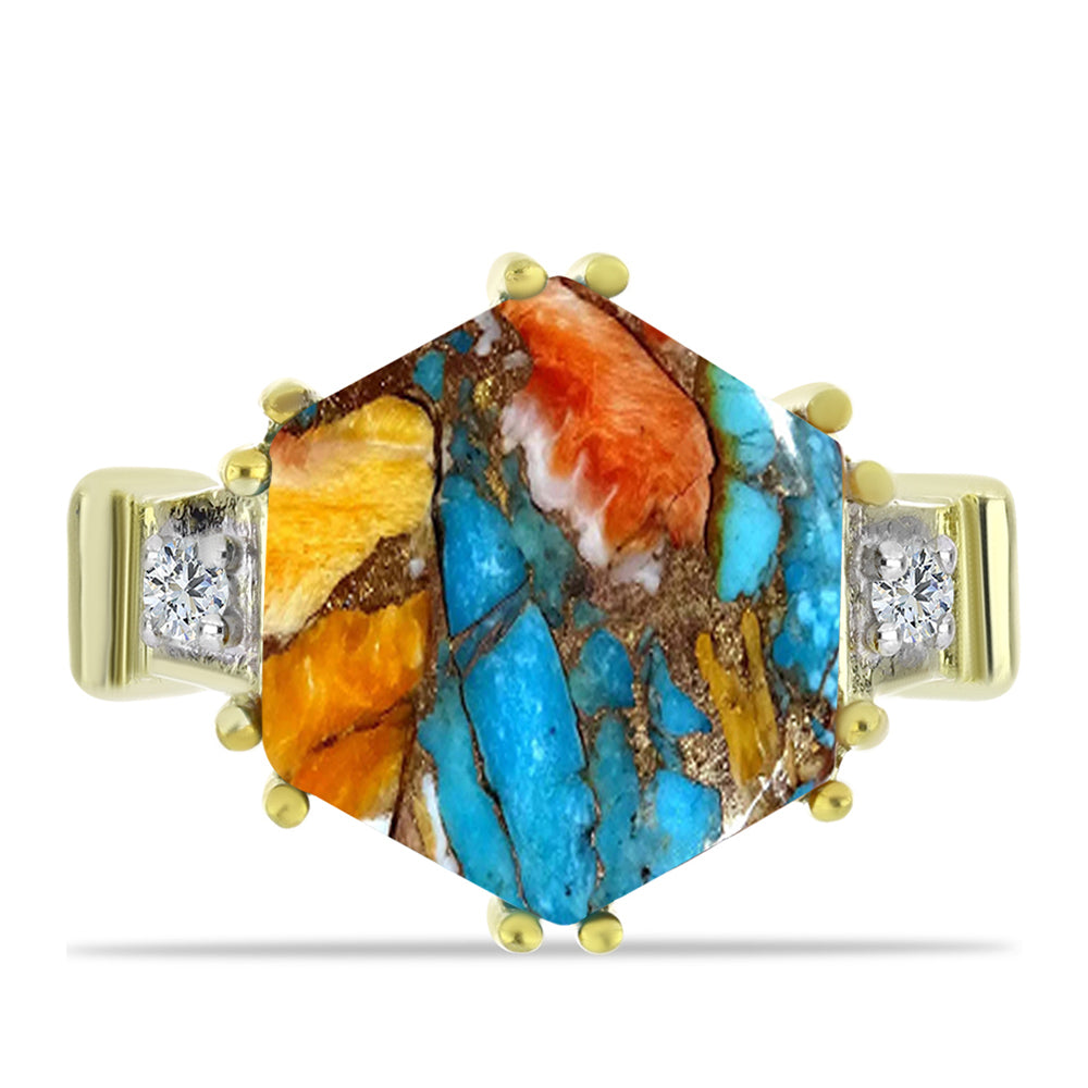 Pozlacené Stříbro 925/1000 - Prsten s Ústřicovým Tyrkysem a Bílým Topazem - Karátové číslo: 8.25. přibližná hmotnost: 5.02 gramů 1 